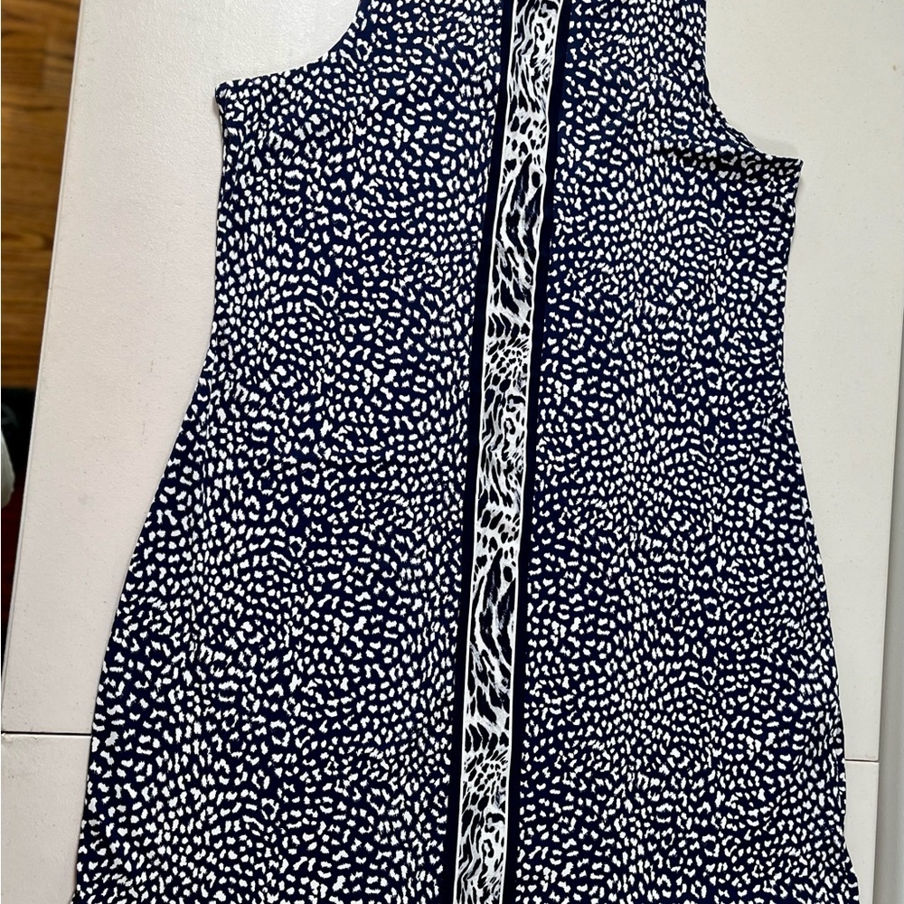 MICHAEL KORS  Size OX Border True Navy Leopard Print Stretch Jersey Dress - Picture 10 of 16